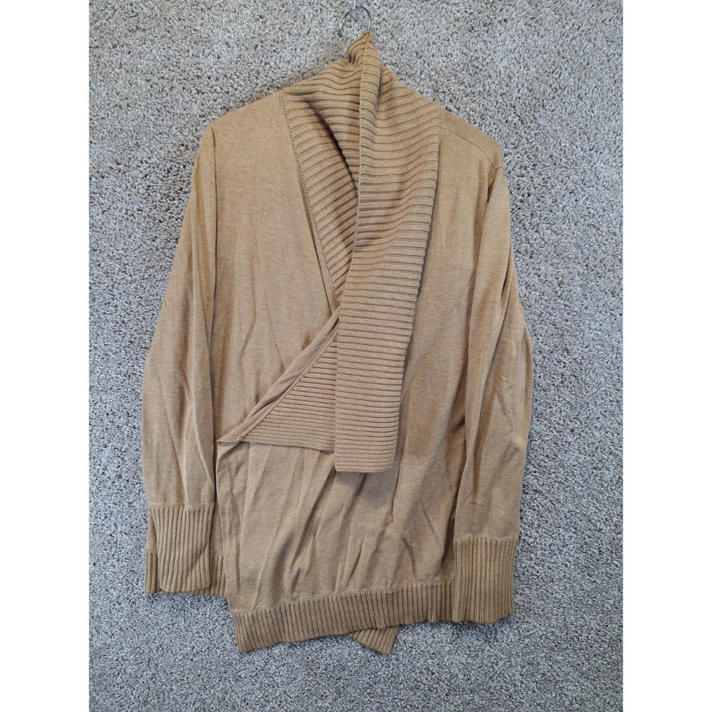 INC International Concepts Cardigan Women L Brown Draped Shawl Collar Open Front